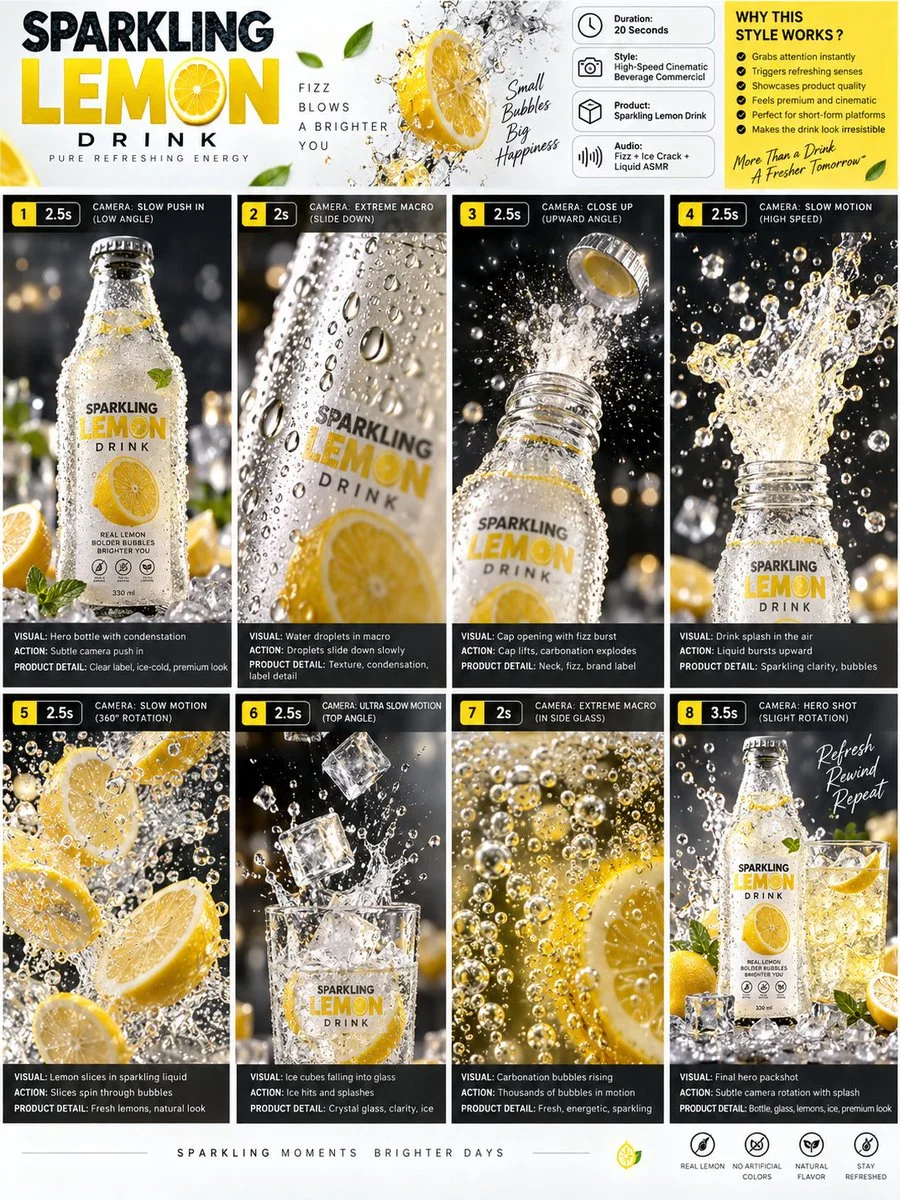 Sparkling Lemon Drink Ad Storyboard
